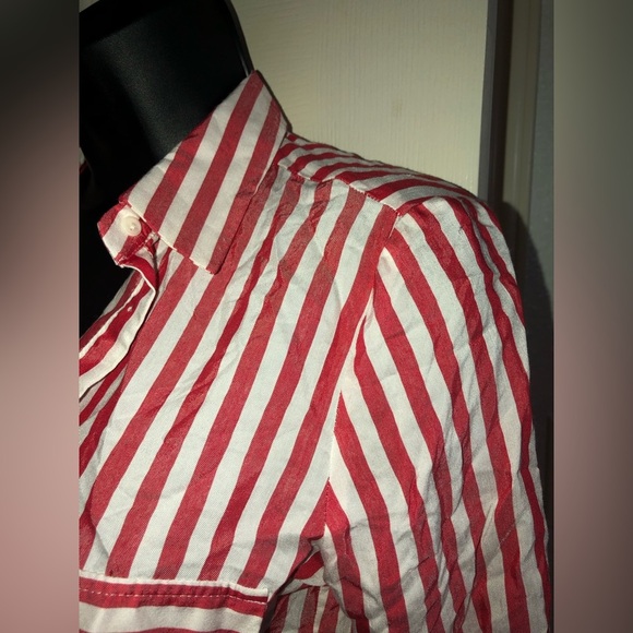 Zara red white striped button down front long sleeve blouse shirt size‎ XS new - Picture 8 of 11